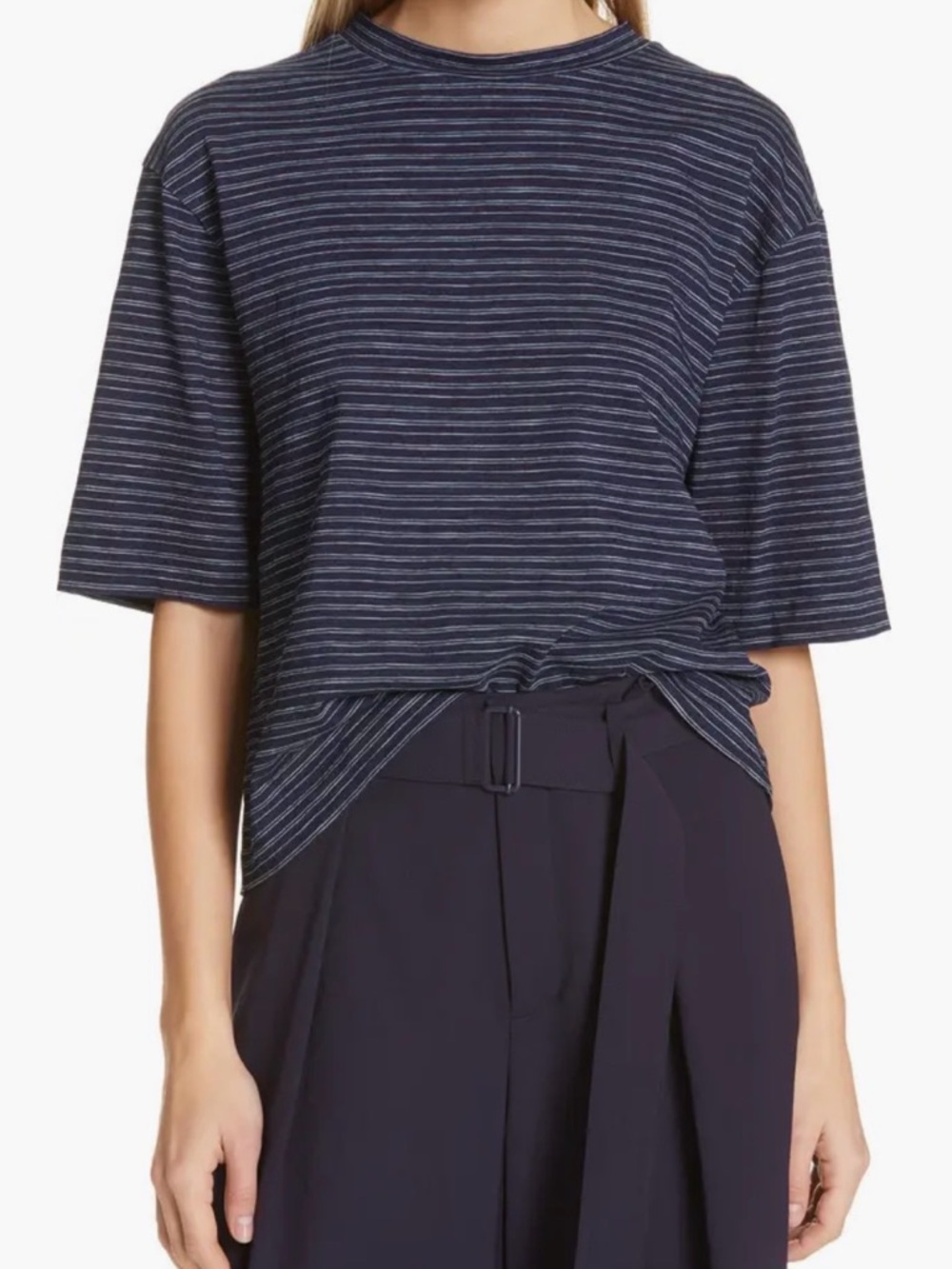 Vince Navy and Light Blue Striped Short-Sleeve Tee